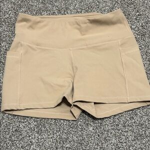 High-Waist Beige Athletic Shorts with Side Pockets